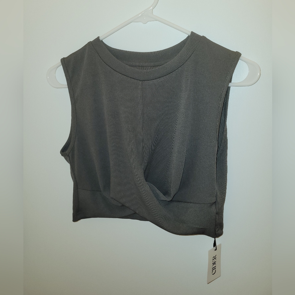 Gray Twisted Crop Top by Cider